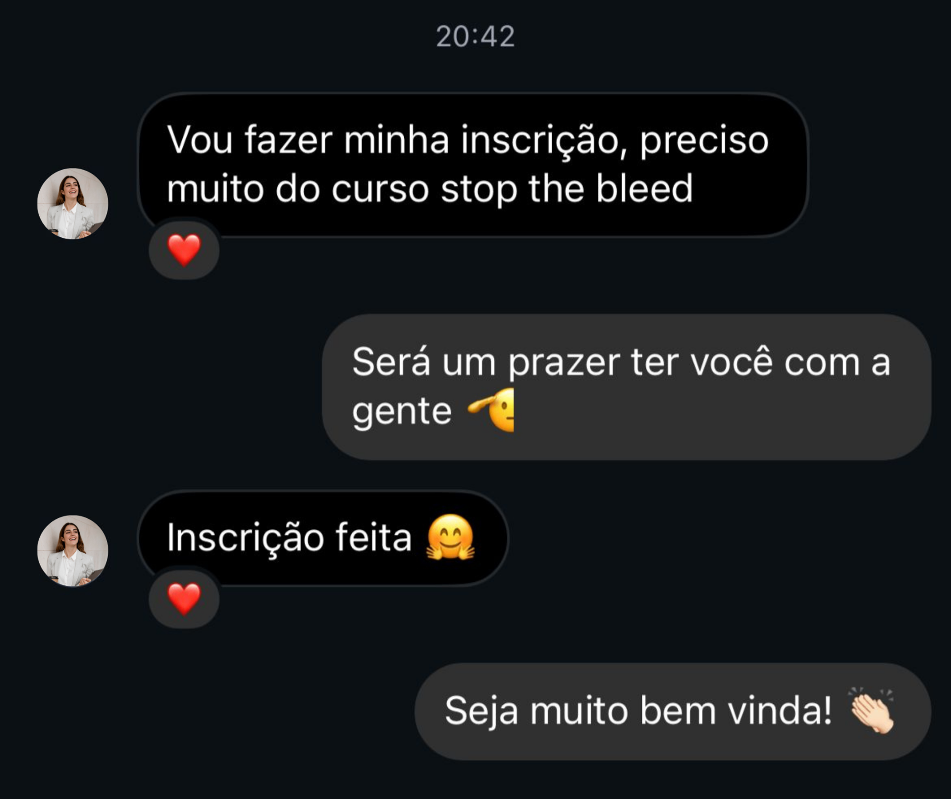 Depoimento conversa de inscrição