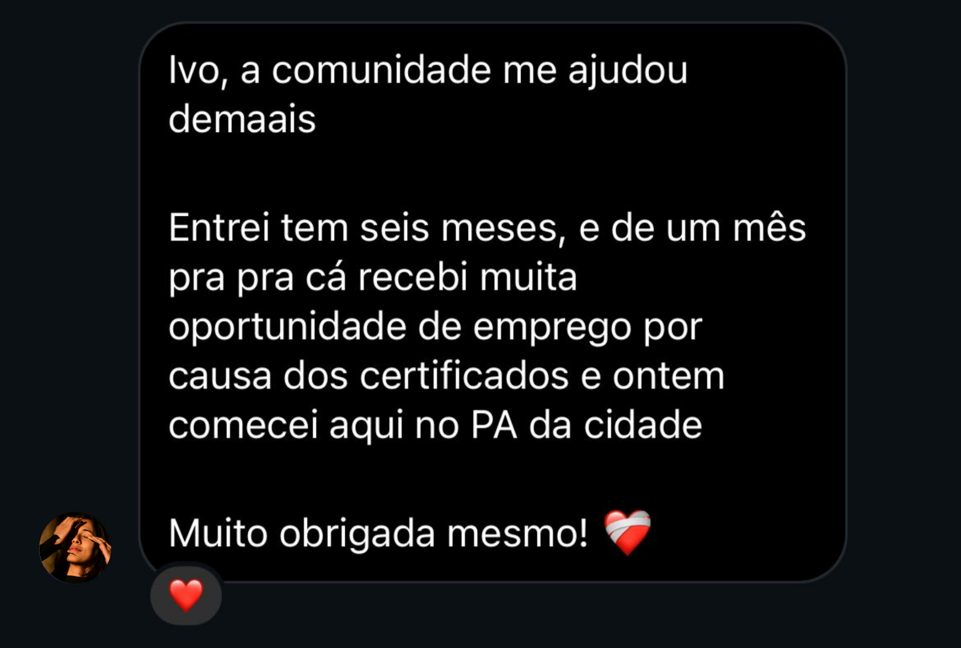 Depoimento sobre oportunidades